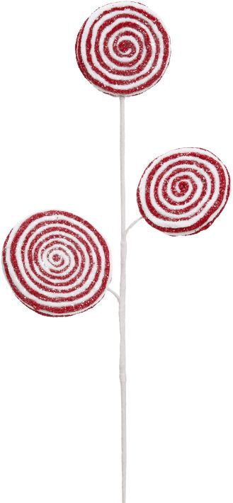 Lollipop Spray - Red & White Swirl Chenille Fabric with Glitter