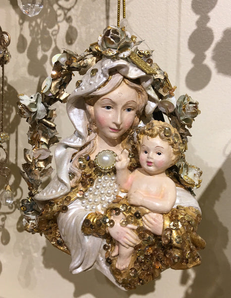 Madonna and Child Ornament | Gold and Ivory - TheHolidayBarn.com