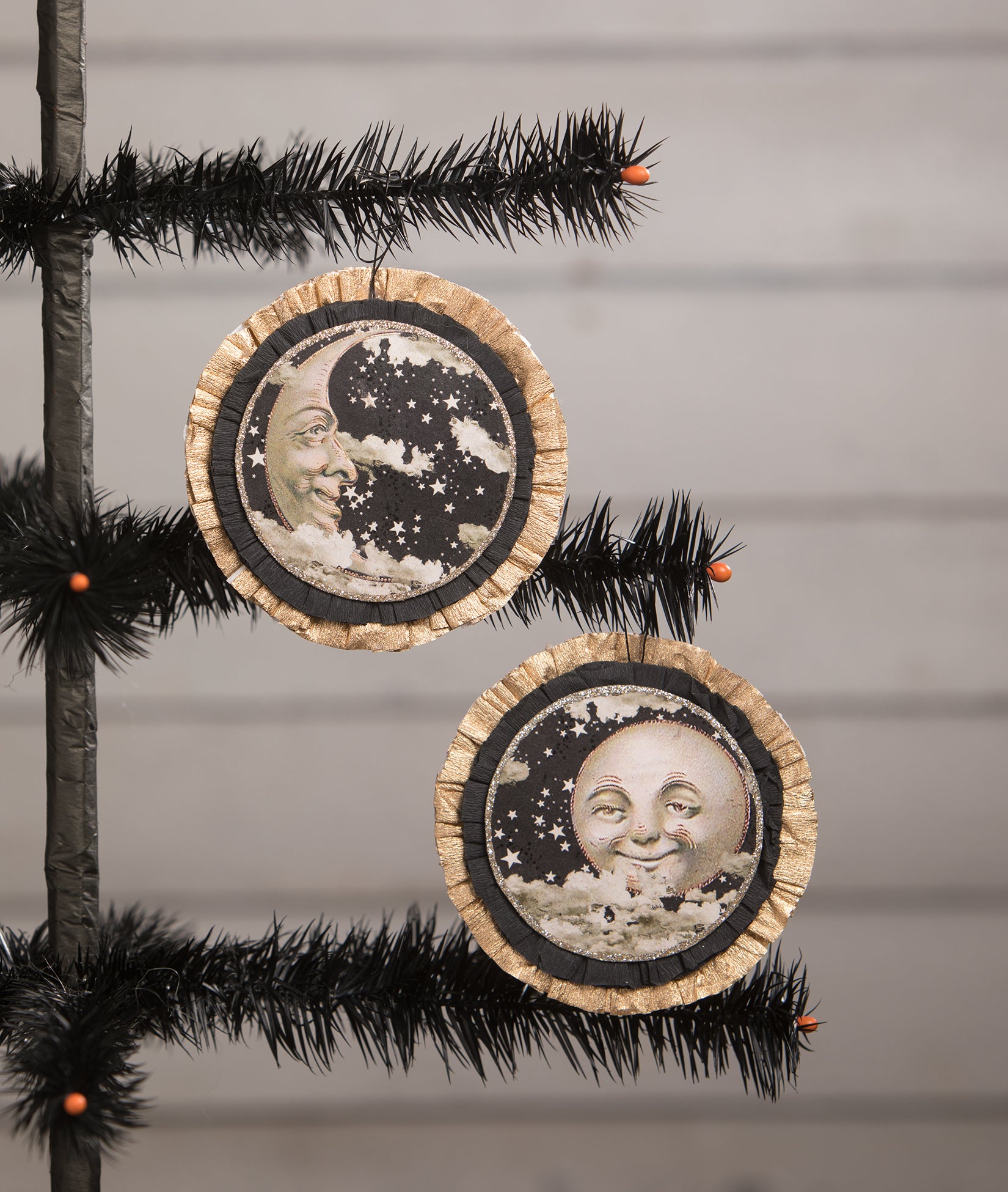Man in the Moon Disc Ornaments, vintage inspired halloween