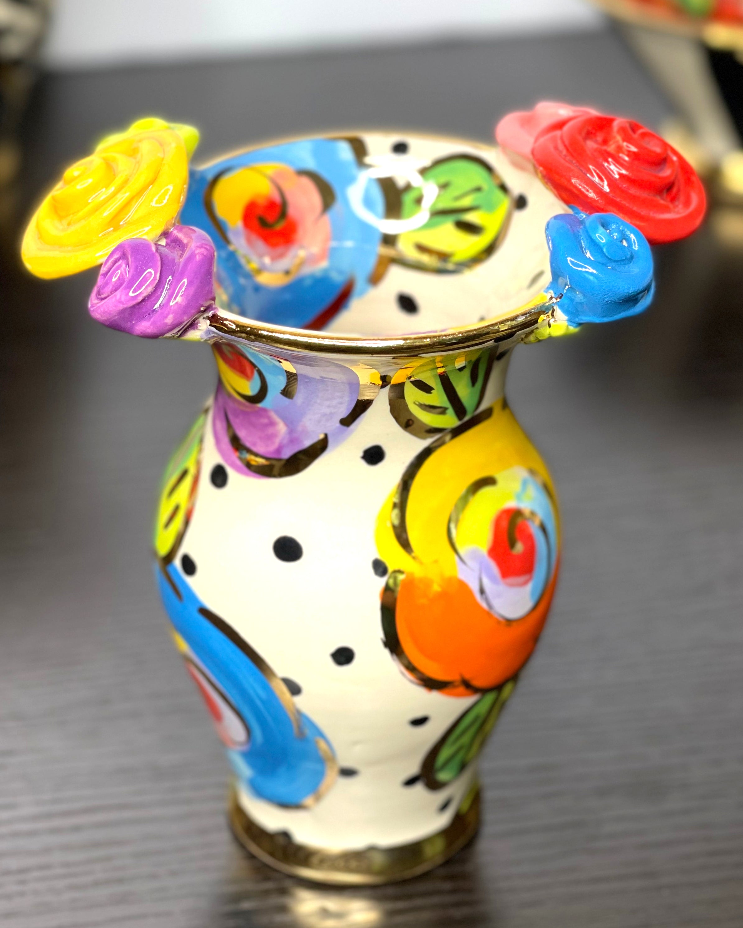 Mary Rose Young Rose Vase with colorful flowers