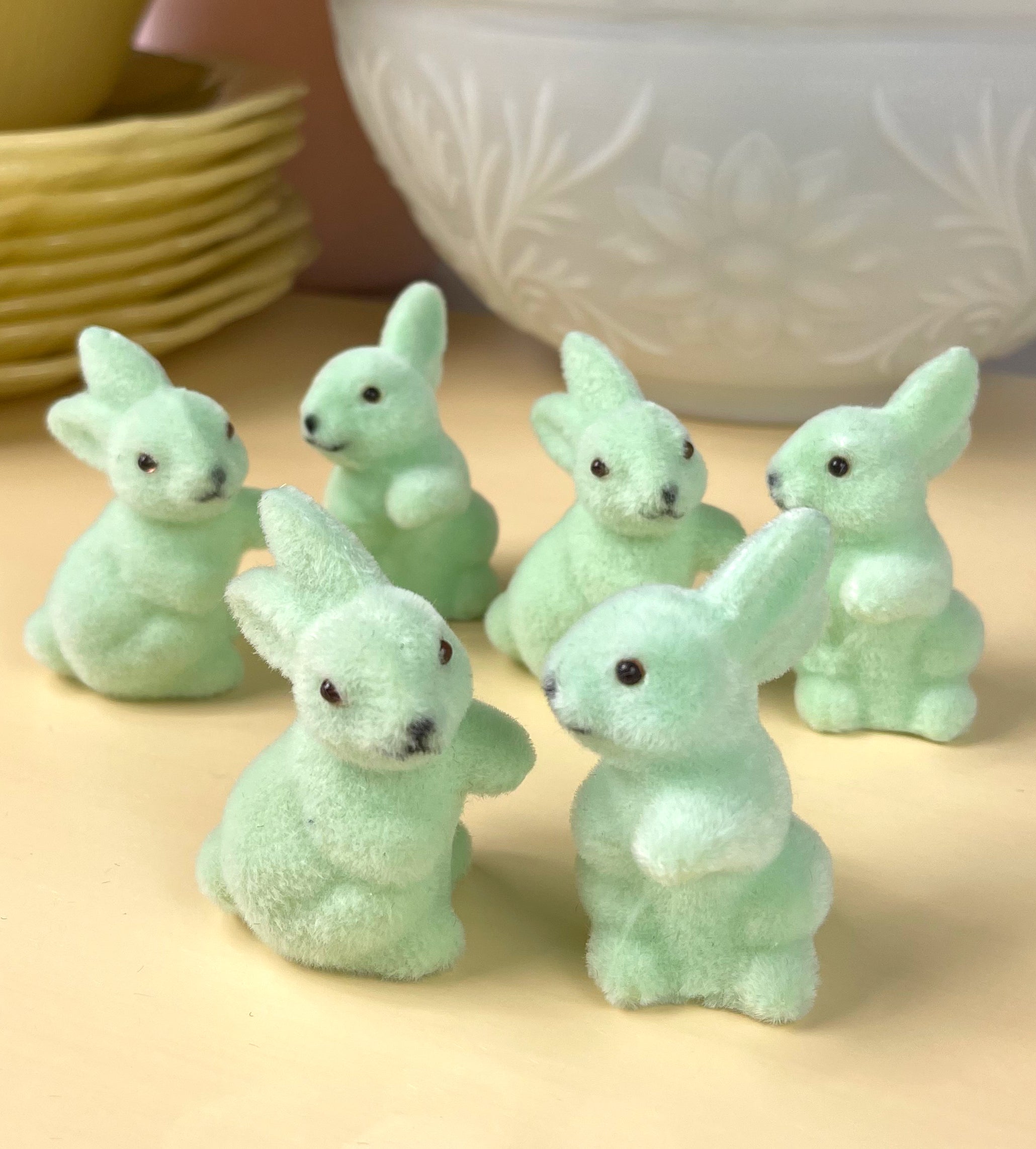 Mint Green Flocked Bunny Rabbits, Small