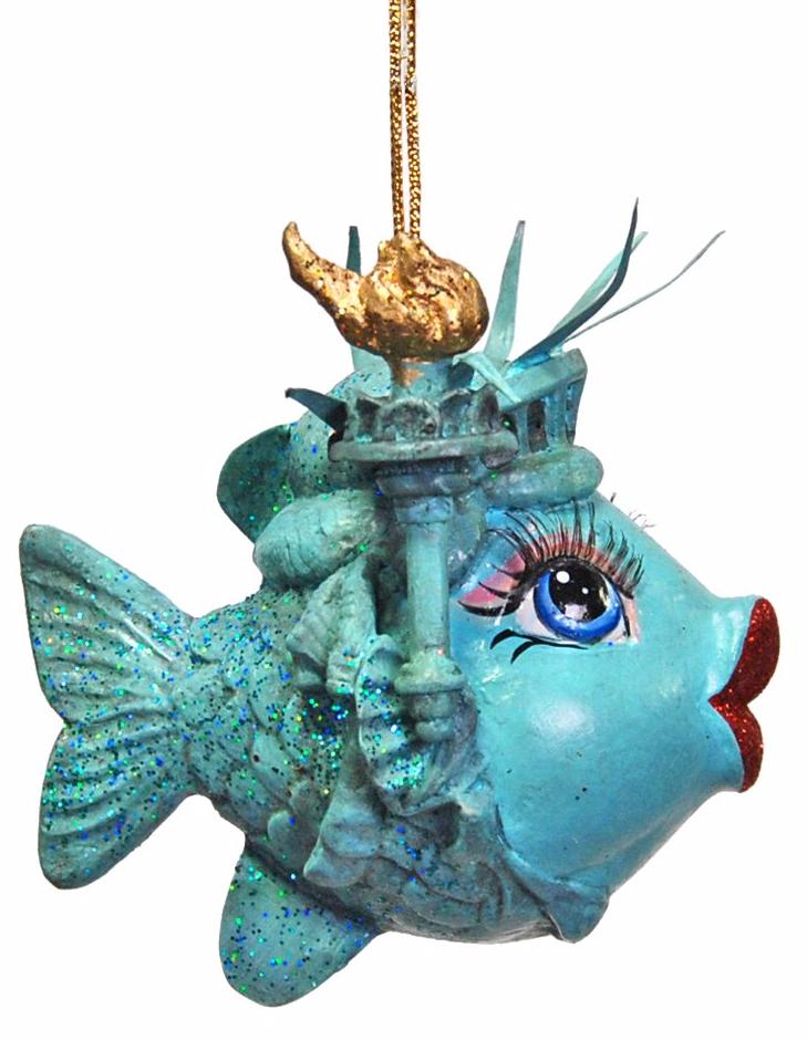 Miss Statue of Liberty Kissing Fish Ornament by Katherine's Collection