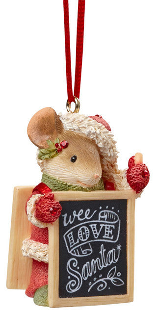 Christmas Mouse with Wee Love Santa Sign Ornament