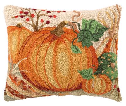 Fall Pumpkins Hand-Hooked Wool Decorative Throw Pillow