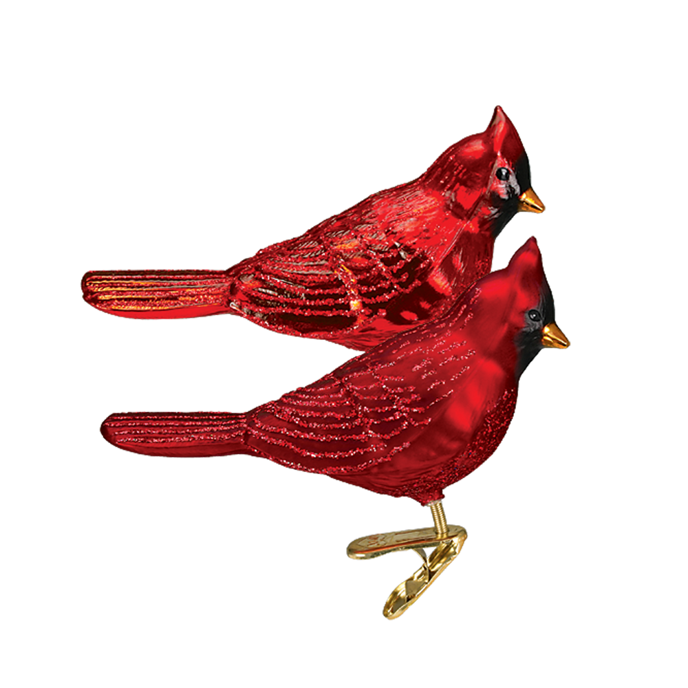 Northern Red Cardinal Glass Ornament Clips