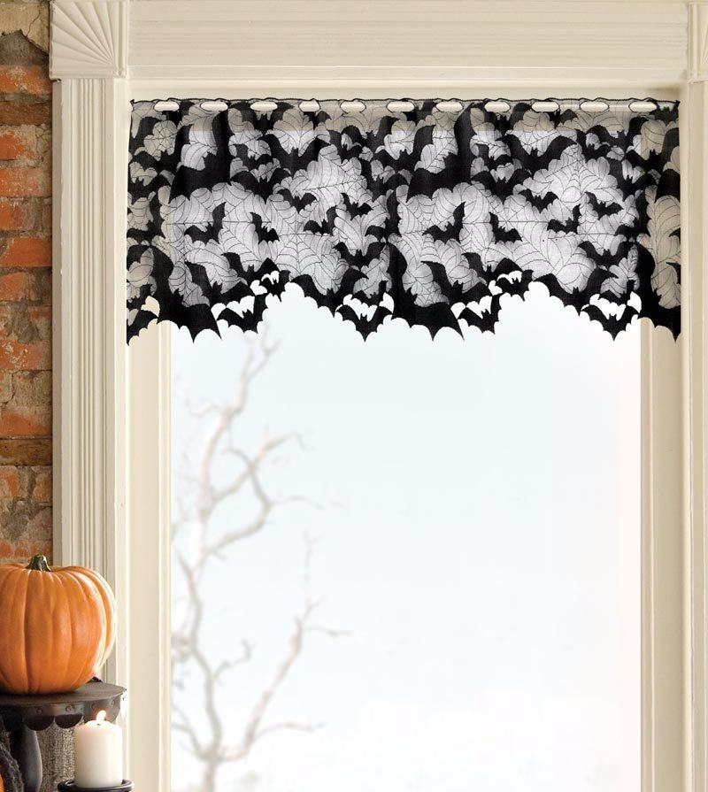 Swarming Bats Black Lace Valance - Halloween Window Decor