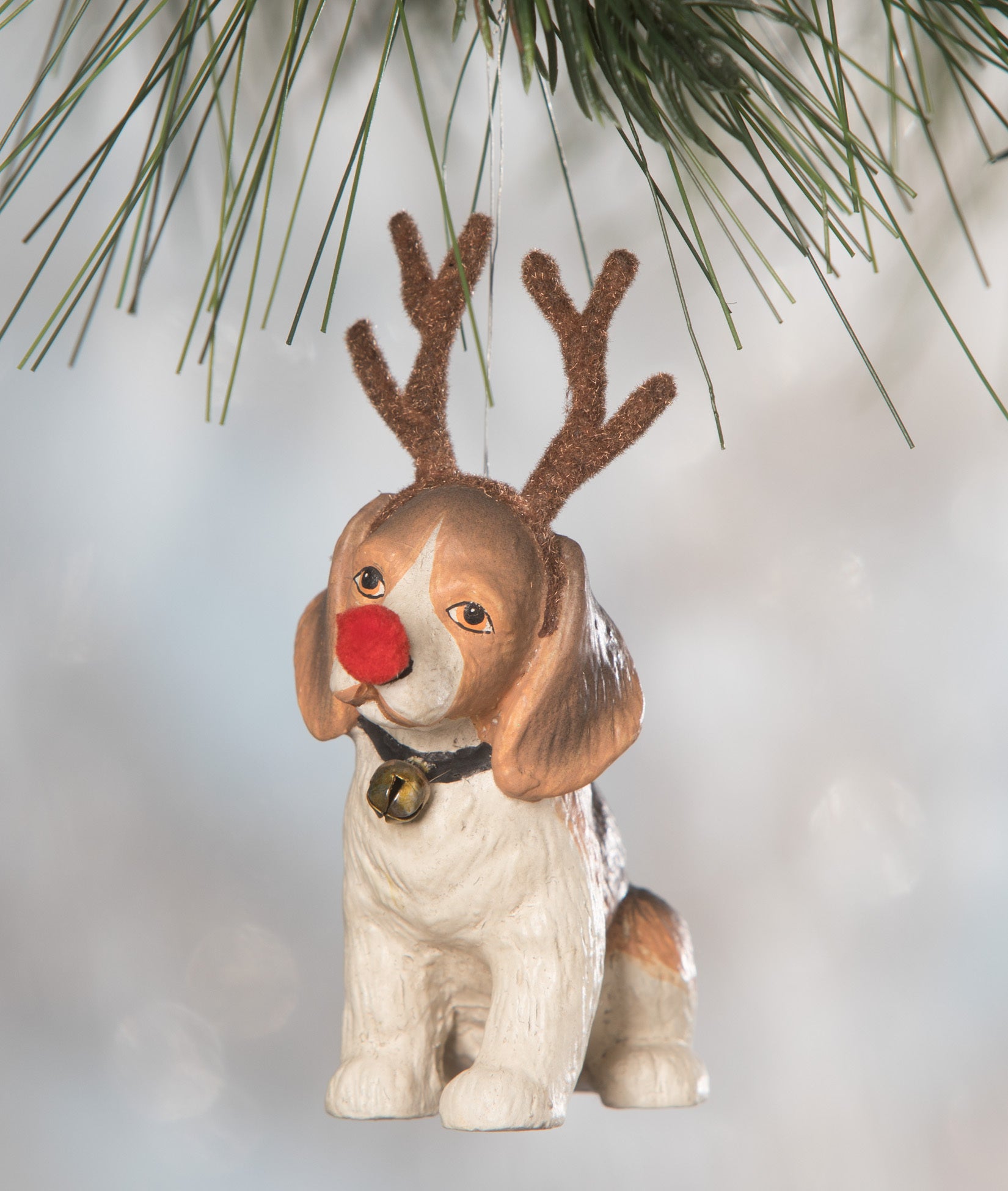On Patches Ornament, Dog with Reindeer Antlers & Red Nosed
