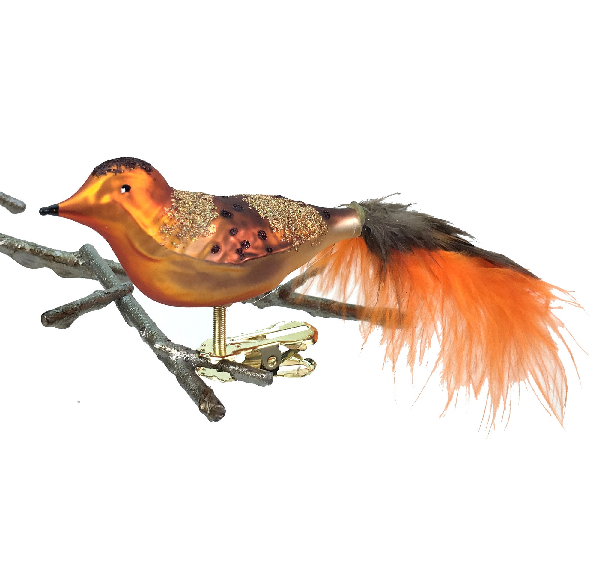 Orange & Brown Bird with Feathers Ornament Clip