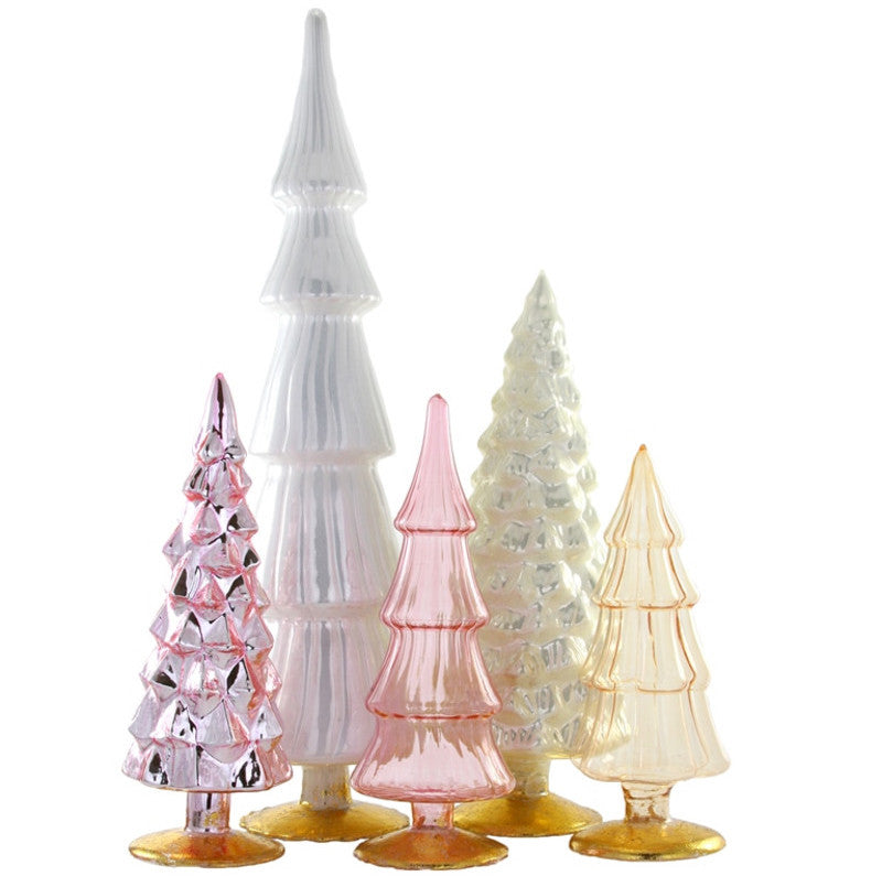 Pink & Pearl Candy Glass Trees, Pastel Pink Christmas Decor