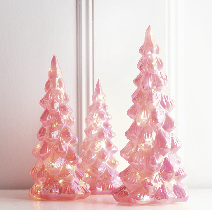 Pink Opal Glass Trees with Lights