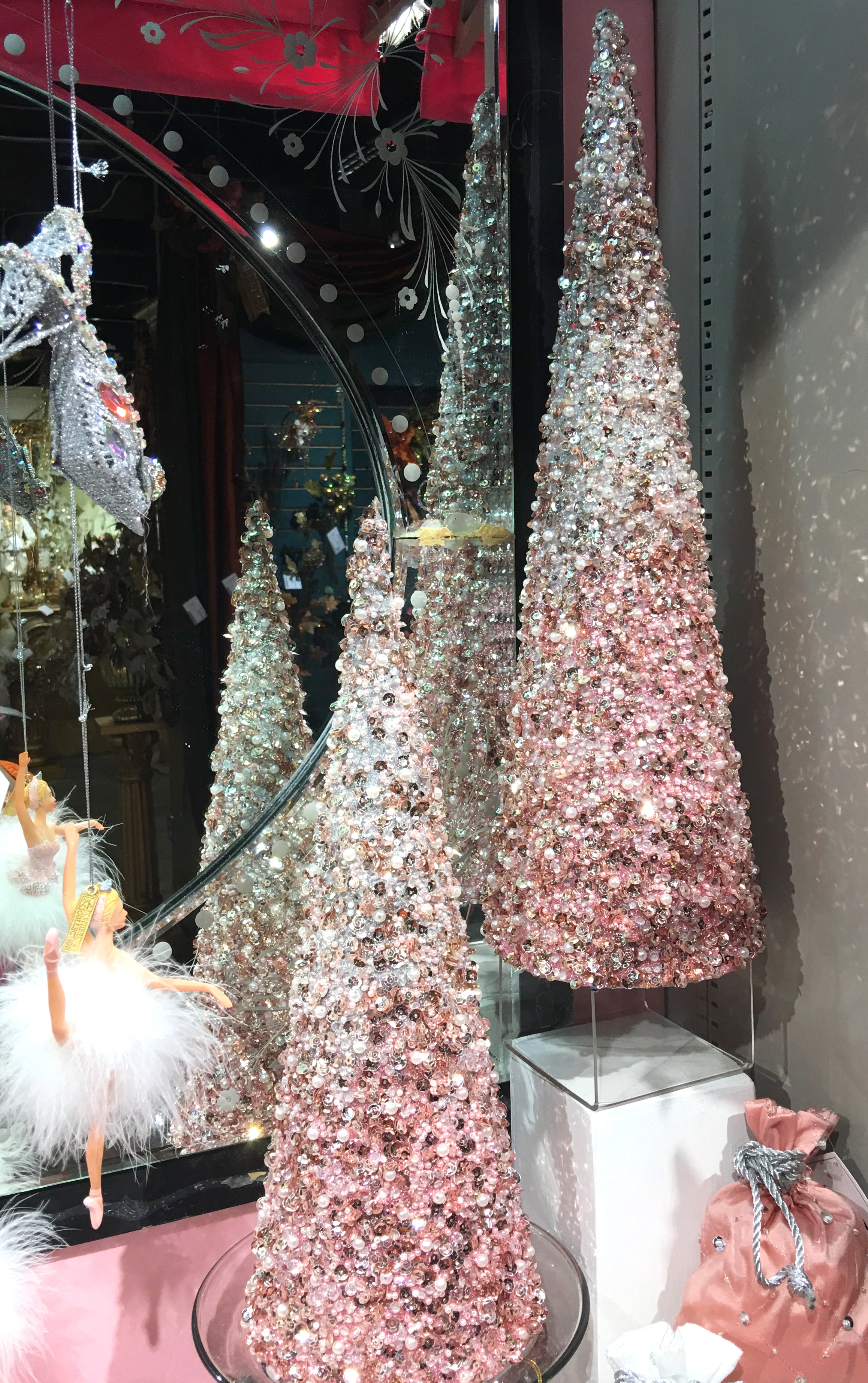 Pink Pearl Encrusted Cone Trees by Katherine's Collection