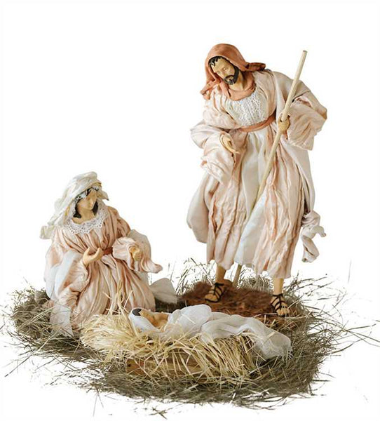 Old World Silk Nativity | Champagne Pink Holy Family Figurines ...