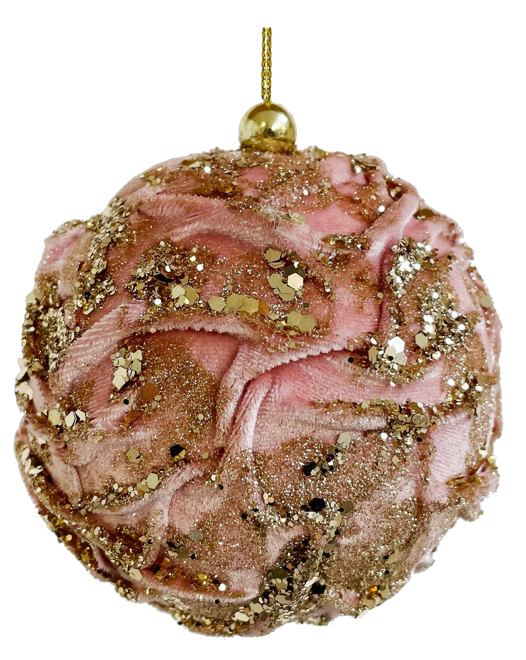 Pink Velvet Ball Ornaments with Gold Glitter