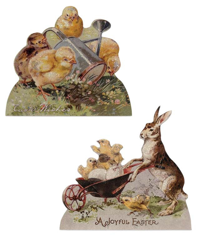Vintage Easter Images of Rabbit and Chicks Decoupaged on Dummy Boards
