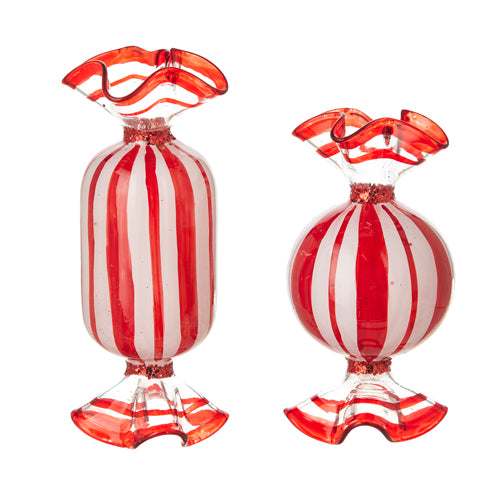 Red & White Striped Candy Glass Ornaments