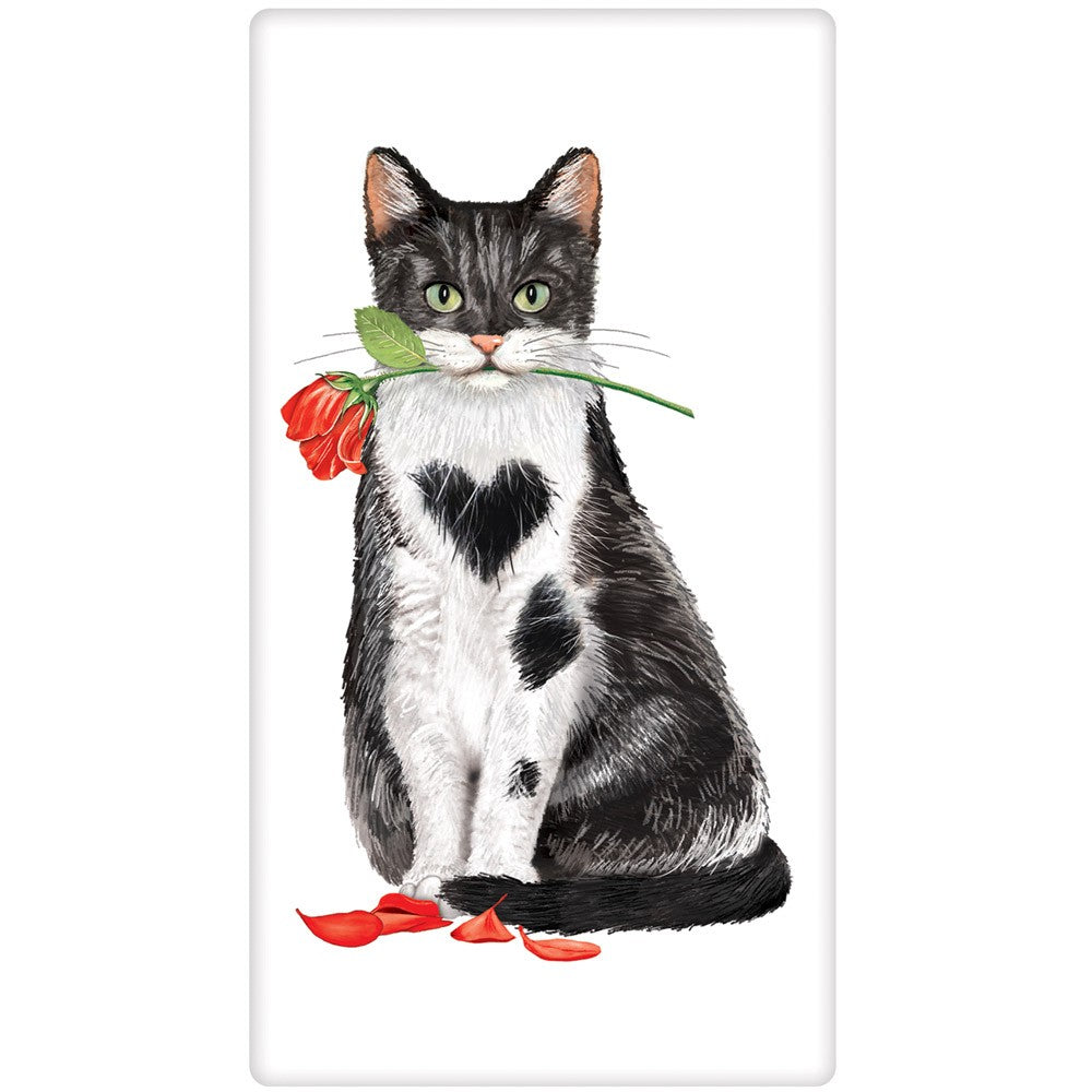 Red Rose Valentine Cat Flour Sack Towel