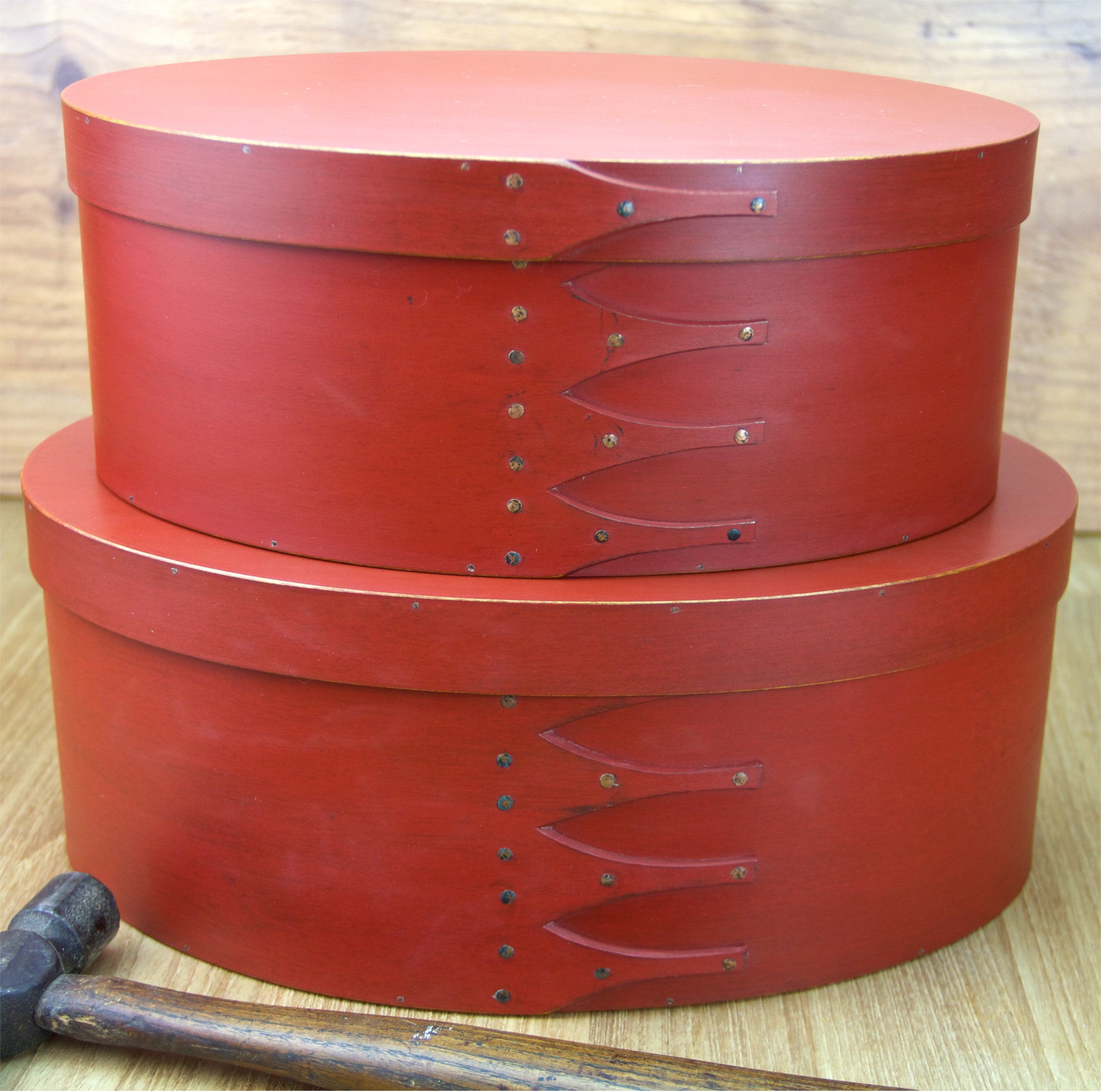 Authentic Shaker Boxes Finished With Red Milk Paint Oval Box   Red Shaker Boxes 