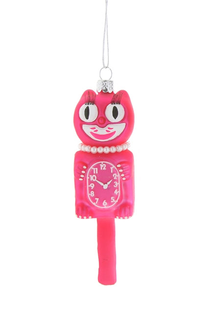 Retro Cat Clock Ornament, Pink