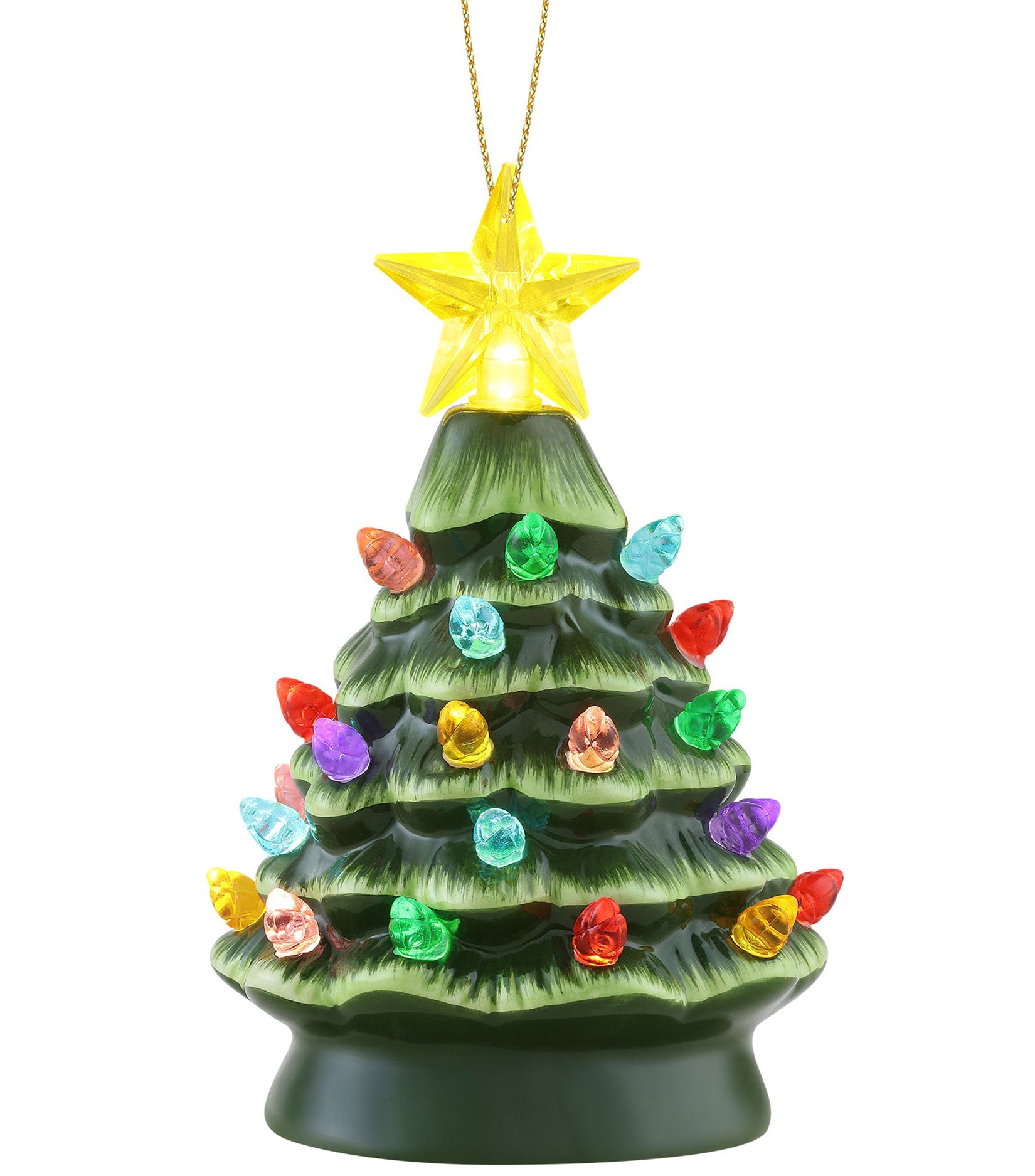 Retro Christmas Mini Green Ceramic Tree with Multi-Color Lights