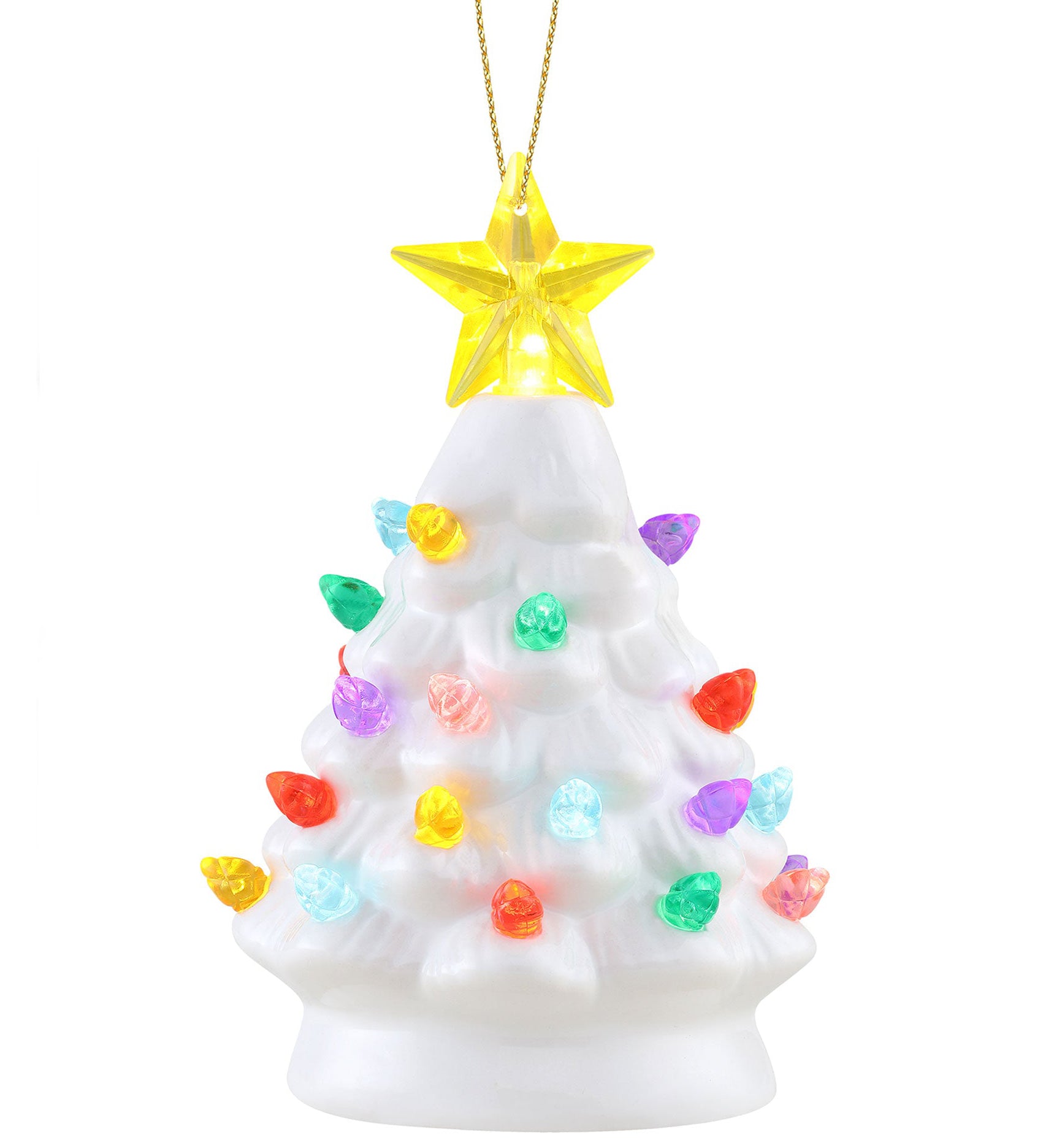 Retro Christmas Mini White Ceramic Tree with Multi-Color Lights