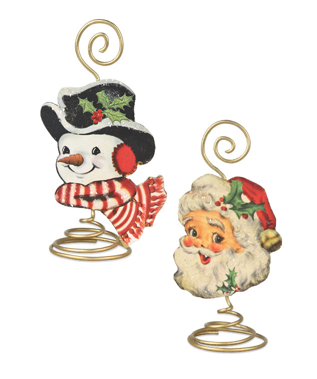 Retro Christmas Placecard Holders, Santa & Snowman