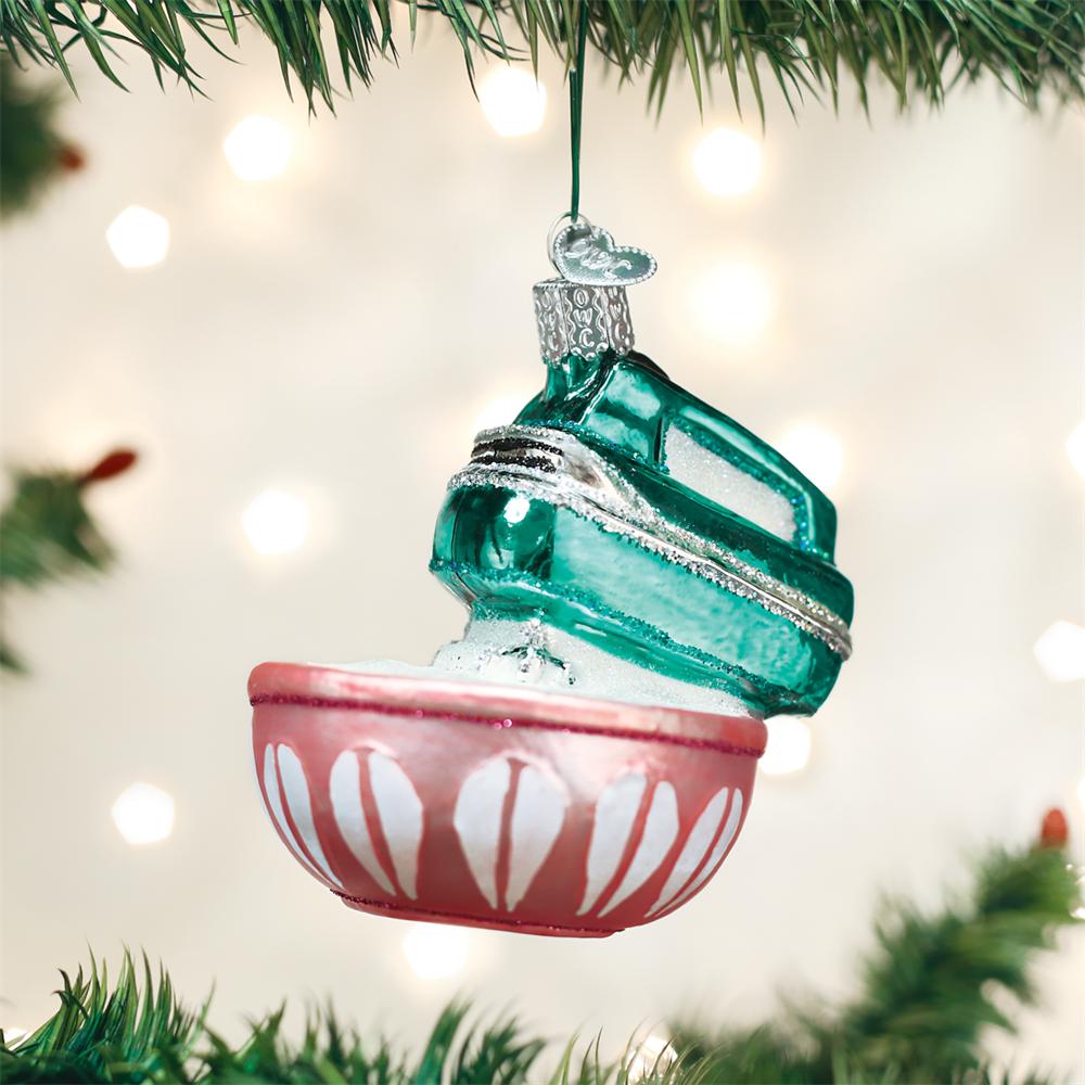 Retro Hand Mixer Ornament - Pink Mixing Bowl with Turquoise Mixer