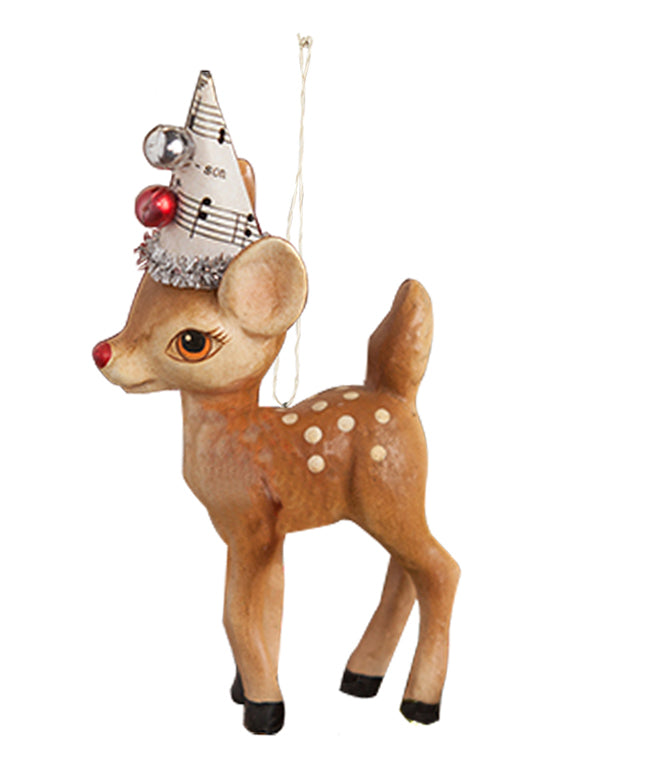 Retro Reindeer in Party Hat Ornament by Bethany Lowe