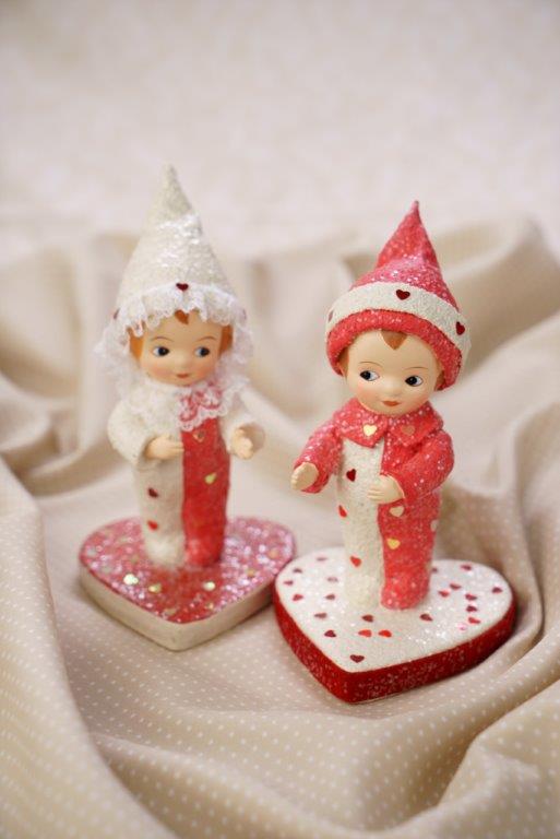 Vintage Inspired Valentine's Day Baby Figurines on heart-shaped base