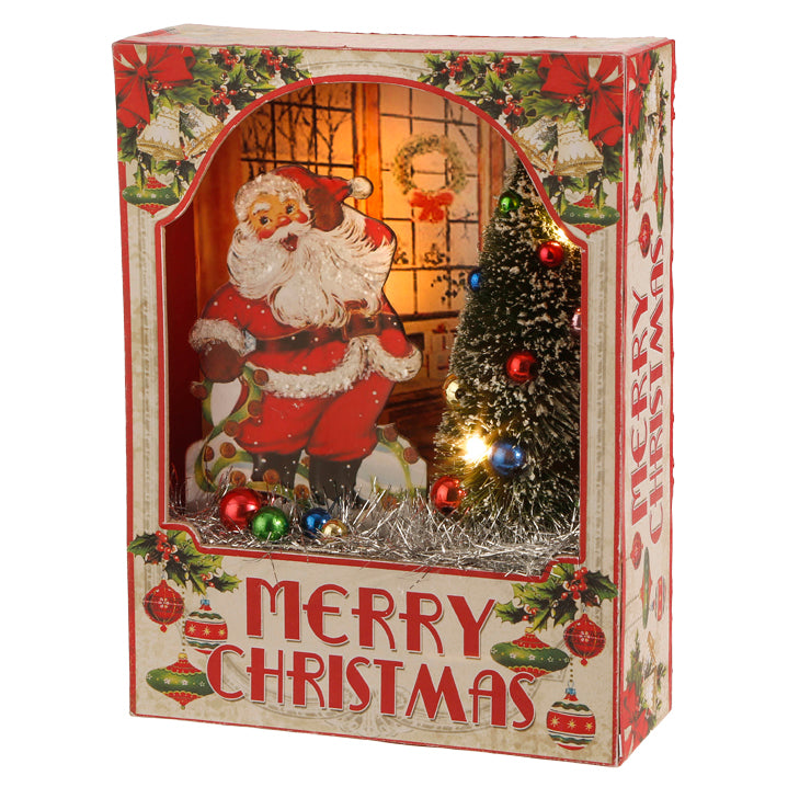 Retro Santa Lighted Shadowbox - TheHolidayBarn.com