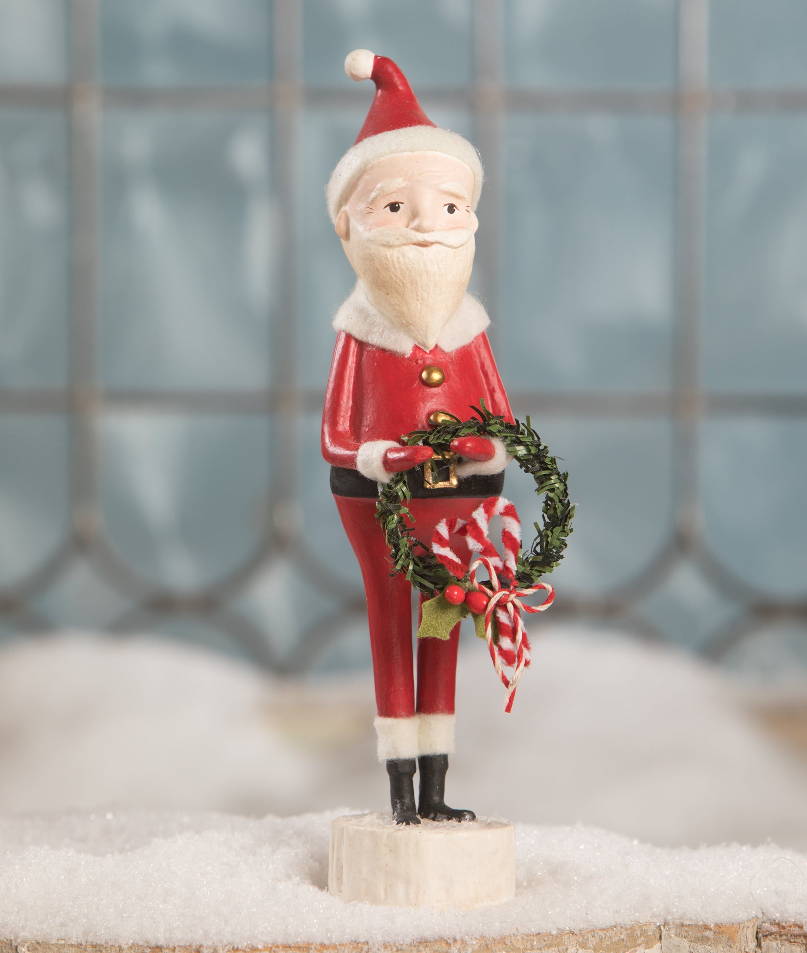 Candy Cane Santa with Wreath Figurine