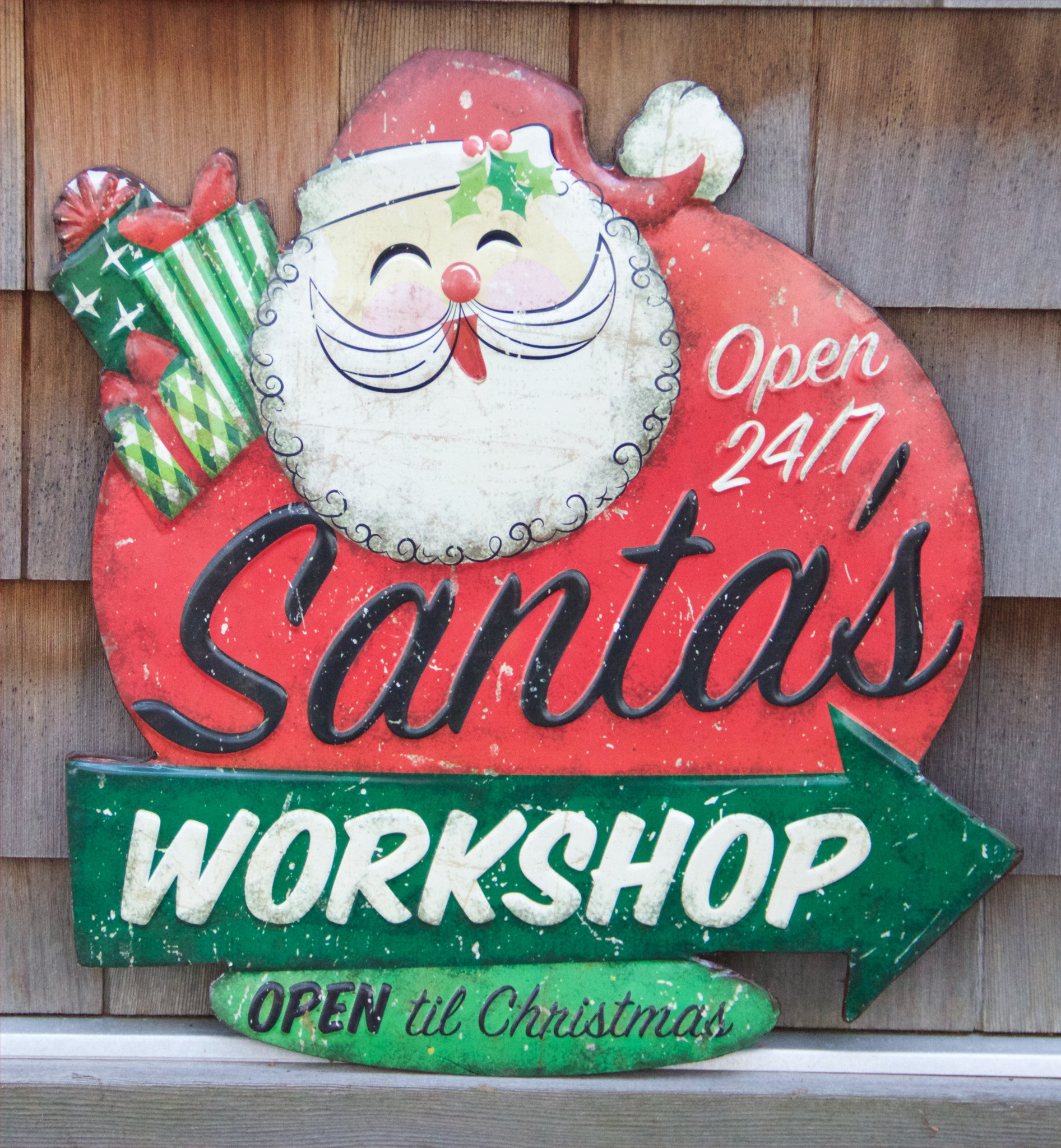 Santa's Workshop Tin Sign - Retro Christmas Sign