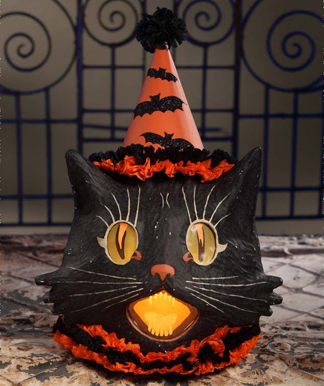 Large Sassy Cat Lantern Halloween Paper Mache