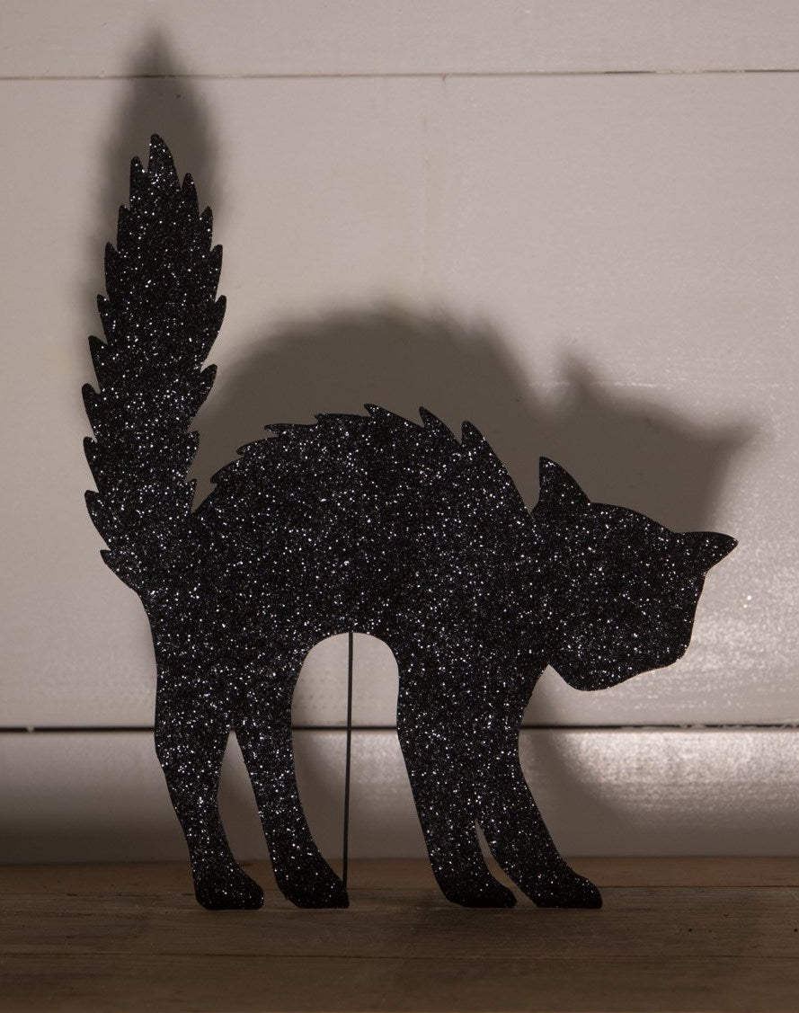 Halloween Cat Silhouette with Black Glitter