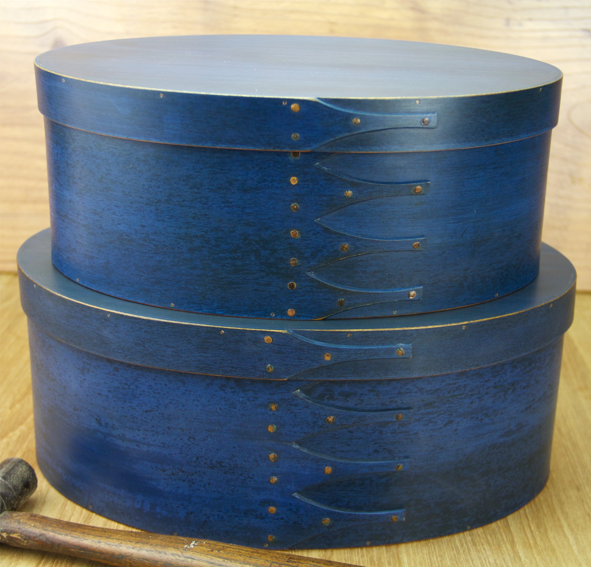 Authentic Shaker Boxes Finished with Blue Milk Paint | Oval Box ...