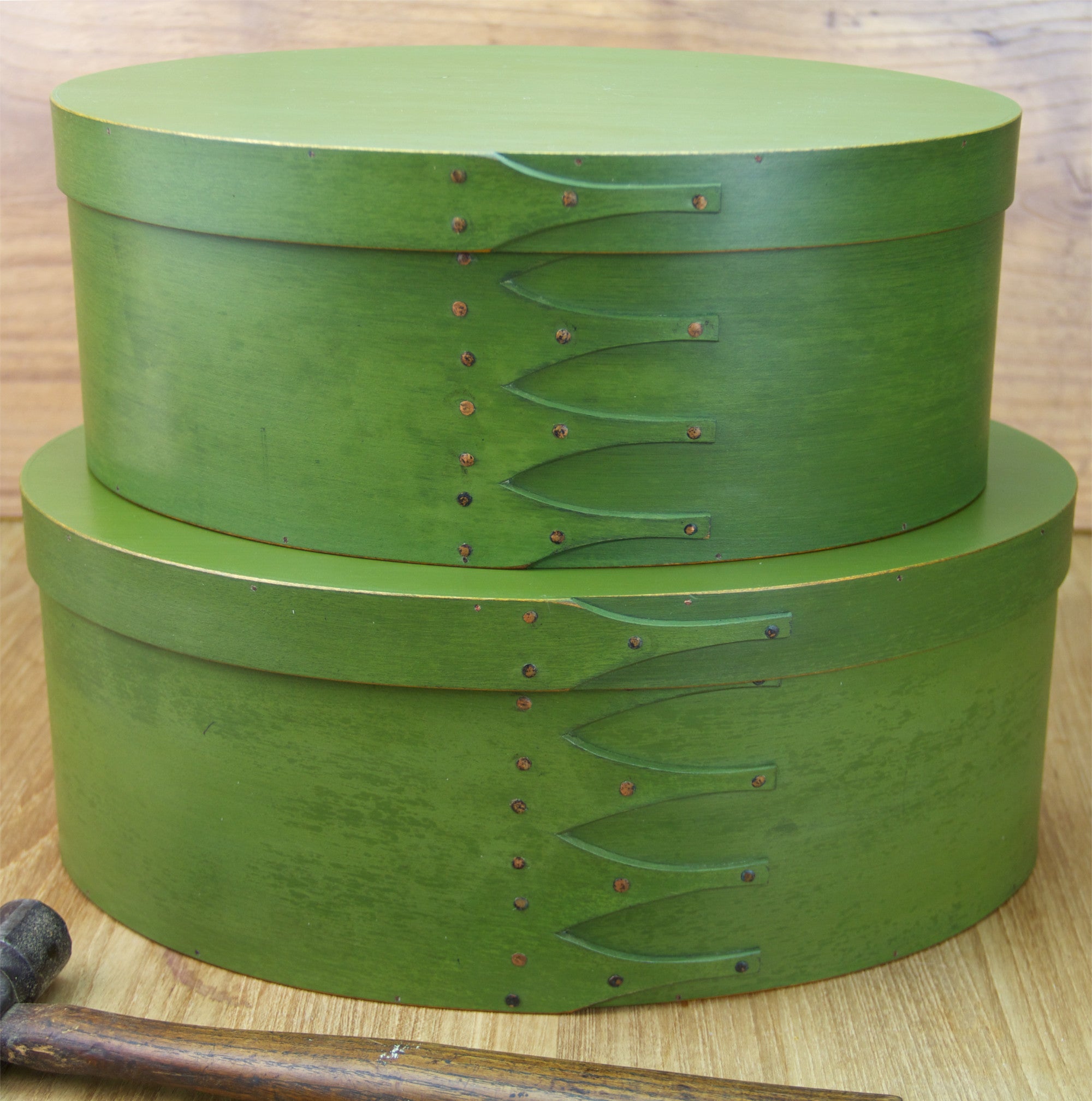 Shaker Boxes Finished with Green Milk Paint | Oval Box - TheHolidayBarn.com