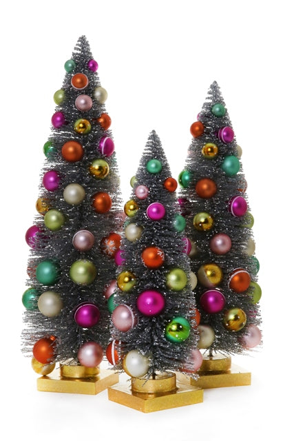 Silver Bristle Trees with Multi-Color Ornaments