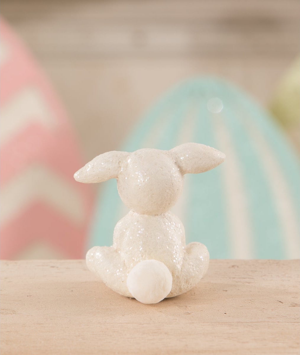 Sitting Sparkle Bunny Figurine with Pom Pom Tail
