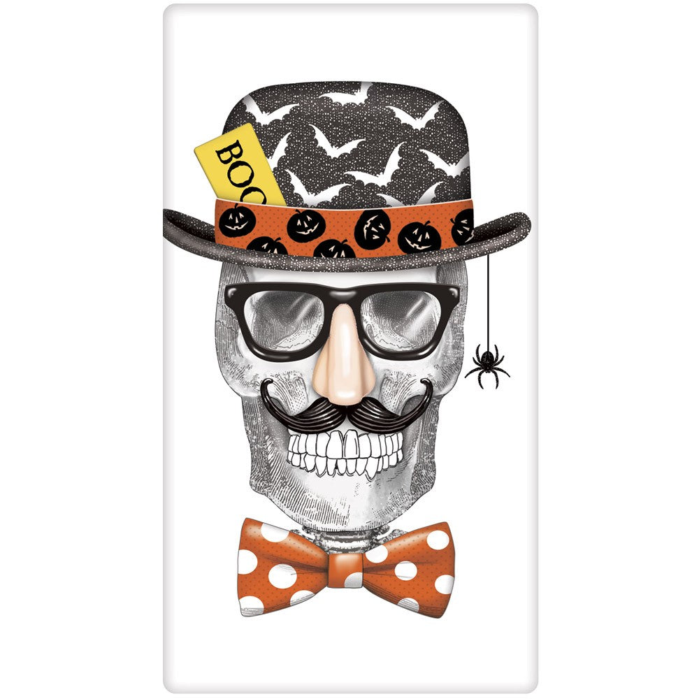 Skeleton with Funny Glasses Towel with mustache, bow tie, and hat