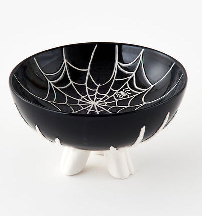Spiderweb Treat Bowl with Skeleton Hands