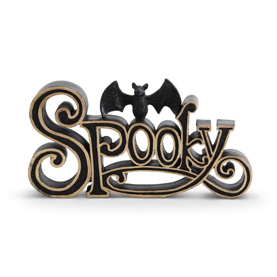 Spooky Tabletop Sign with Bat, Black & Gold Word