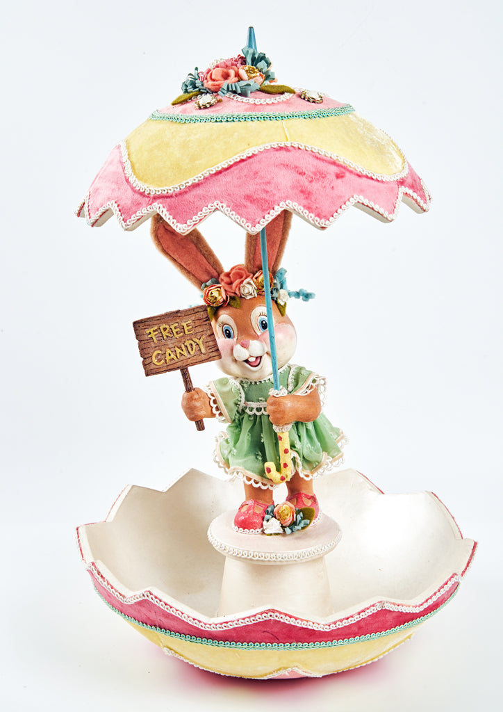 Spring Showers Bunny with Umbrella Candy Dish