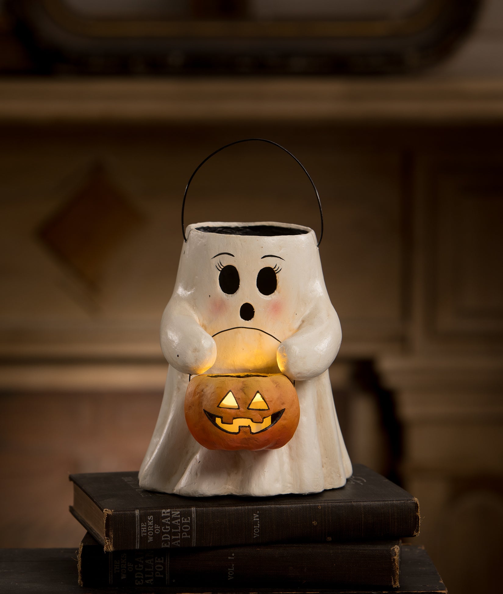 Sweet Boo Ghost Bucket with Pumpkin by Bethany Lowe