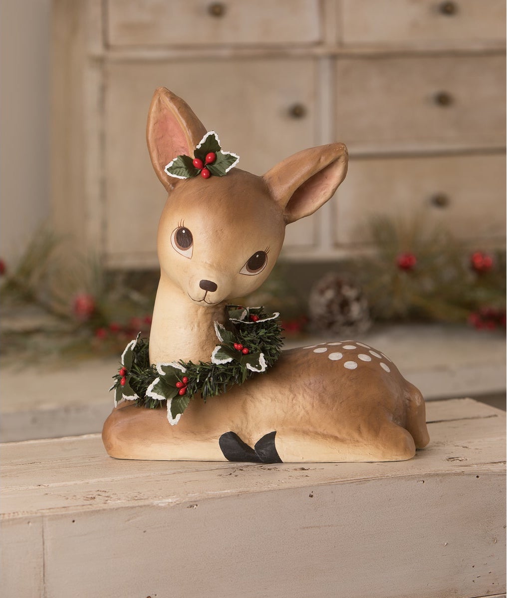 Sweet Fawn with Wreath, Paper Mache