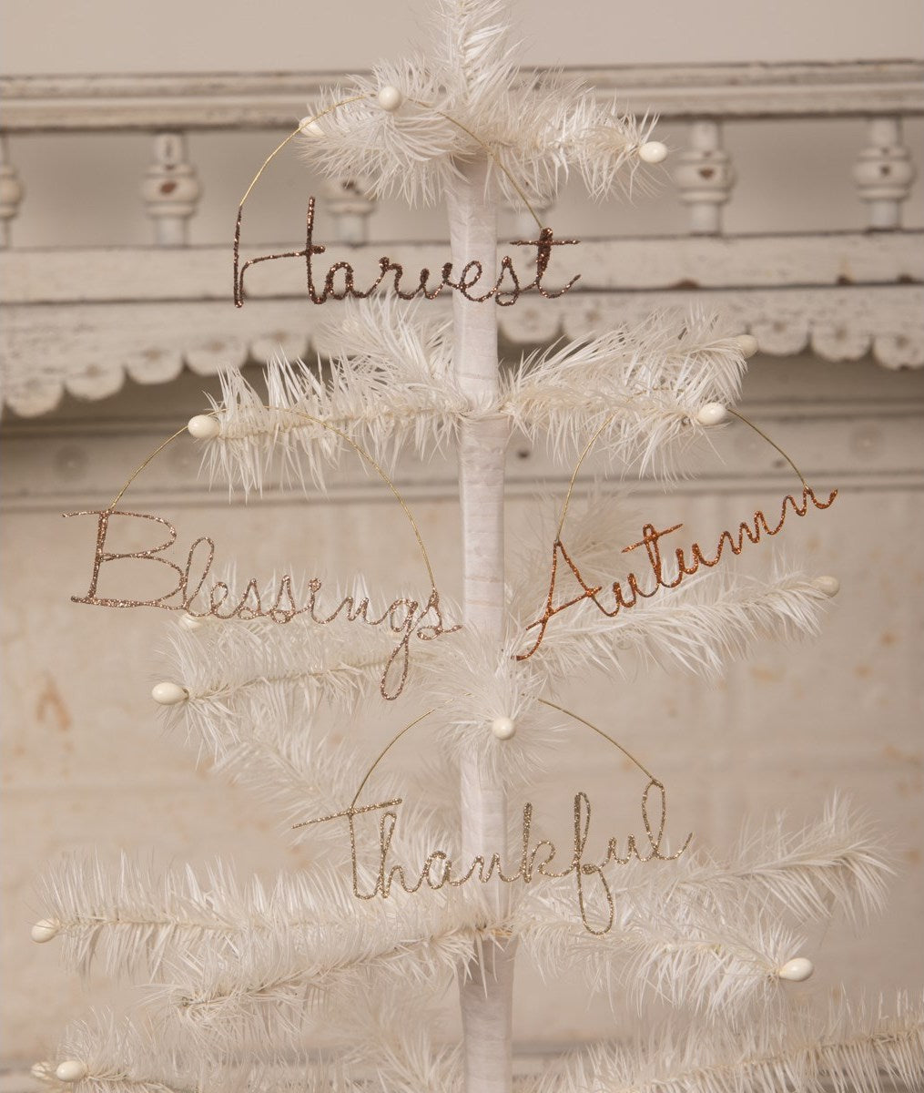 Cursive Fall Word Ornaments | Gratitude Wire Thanksgiving Decorations ...