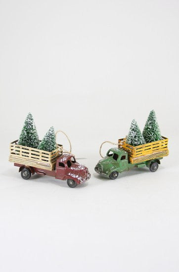Tree Farm Truck Ornament - Vintage Christmas Tin Toy
