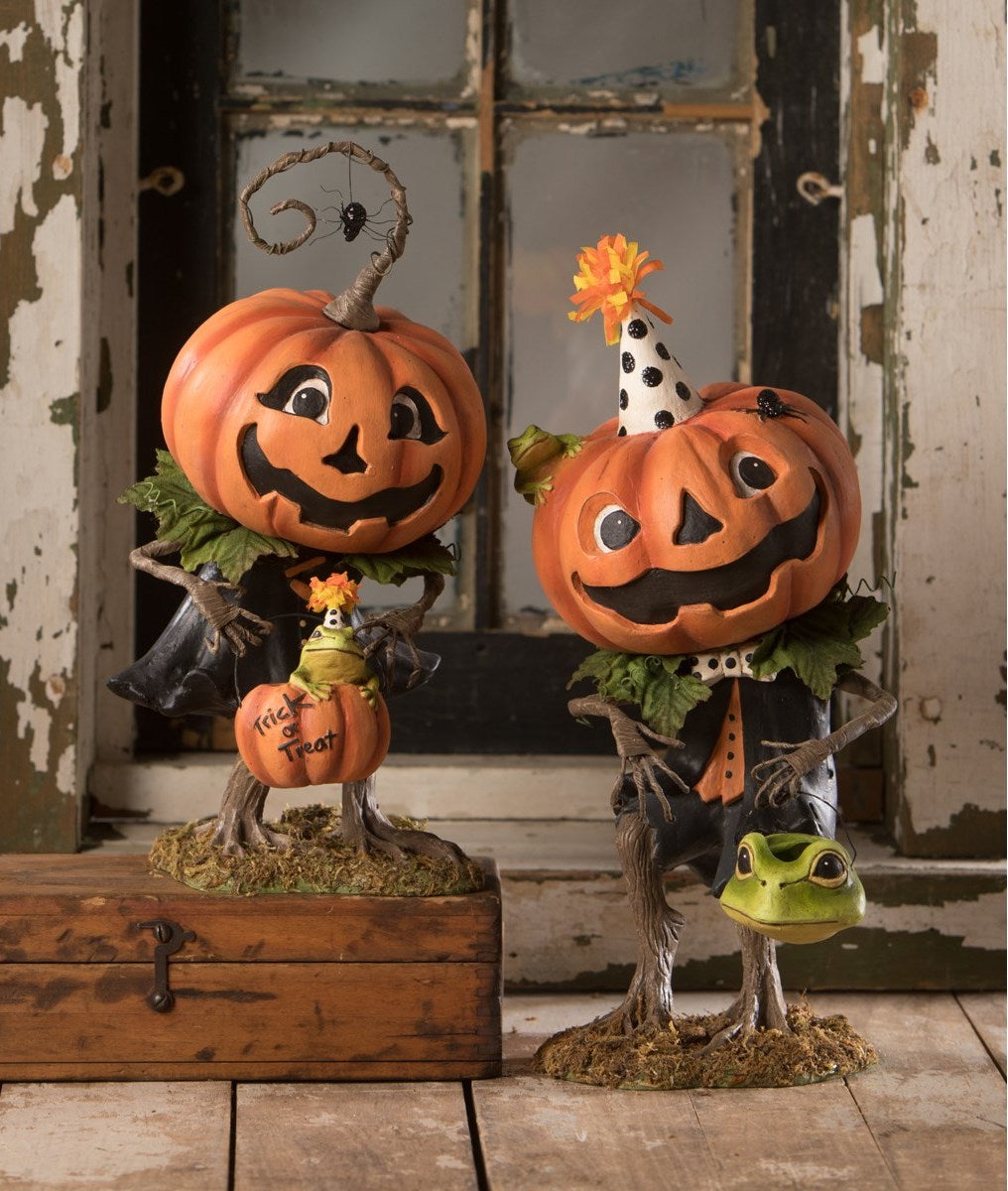 Tricks Pumpkin Boy & Treat Pumpkin Girl Figurines by Bethany Lowe