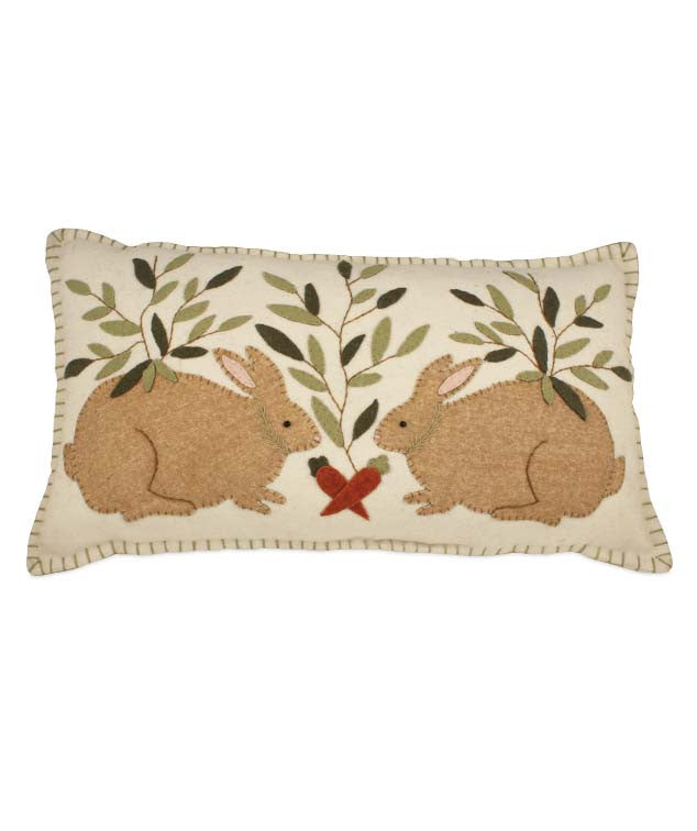 Two Rabbits Folk Art Pillow