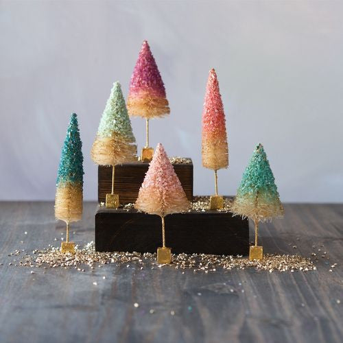 Uptown Pastel Bottle Brush Trees with Gold Leaf Bases