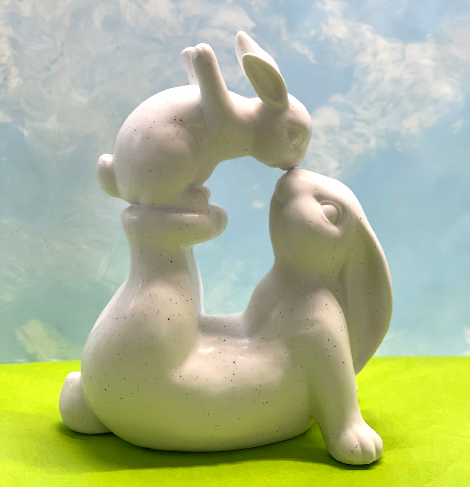 Vanilla Bean Mama & Baby Bunny Kissing Figurine