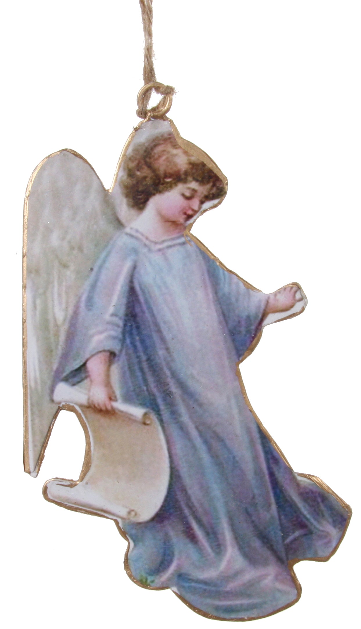 Victorian Christmas Gabriel Angel with Scroll Ornament in Blue